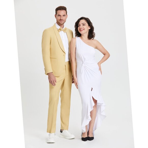 Skinny-Fit  Tazio Men's 2-Piece Shawl Collar Suit, Dijon Yellow - Picture 2 of 4